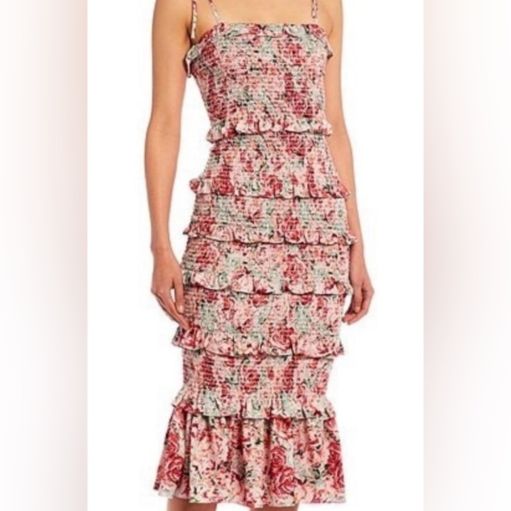 Gianni Bini Red and Pink Floral Midi Dress